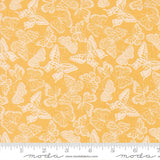 a repeating pattern of white butterflies against a yellow background.