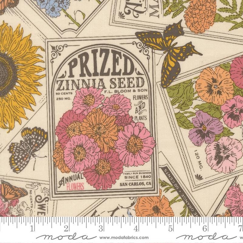The image is a collage of various floral and butterfly illustrations, including sunflowers, pink and orange flowers, and butterflies. The text in the image is too small and numerous to transcribe individually, but it appears to be related to the seeds and flowers depicted.