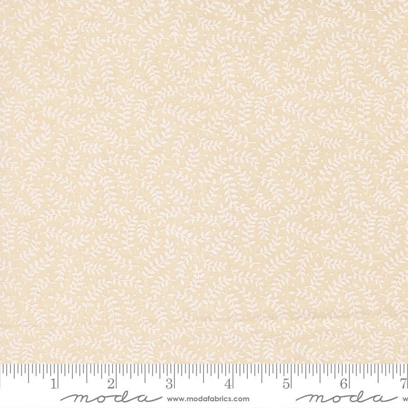 The image is a fabric with a repeating pattern of white leaves or branches, creating a textured and leafy appearance.