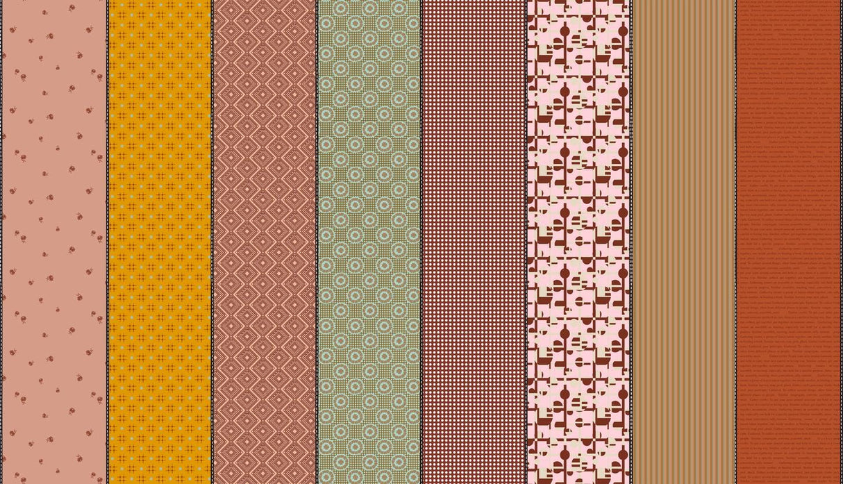 a collection of nine vertical stripes, each with a unique pattern and color. The stripes vary in size and orientation, creating a visually interesting and diverse arrangement.