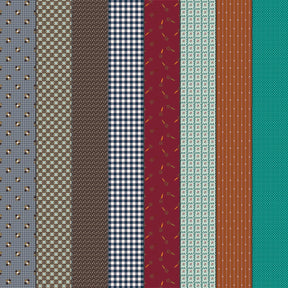 a collection of nine vertical stripes, each with a unique pattern and color. The stripes are arranged in a grid-like pattern, creating a visually appealing and diverse display.