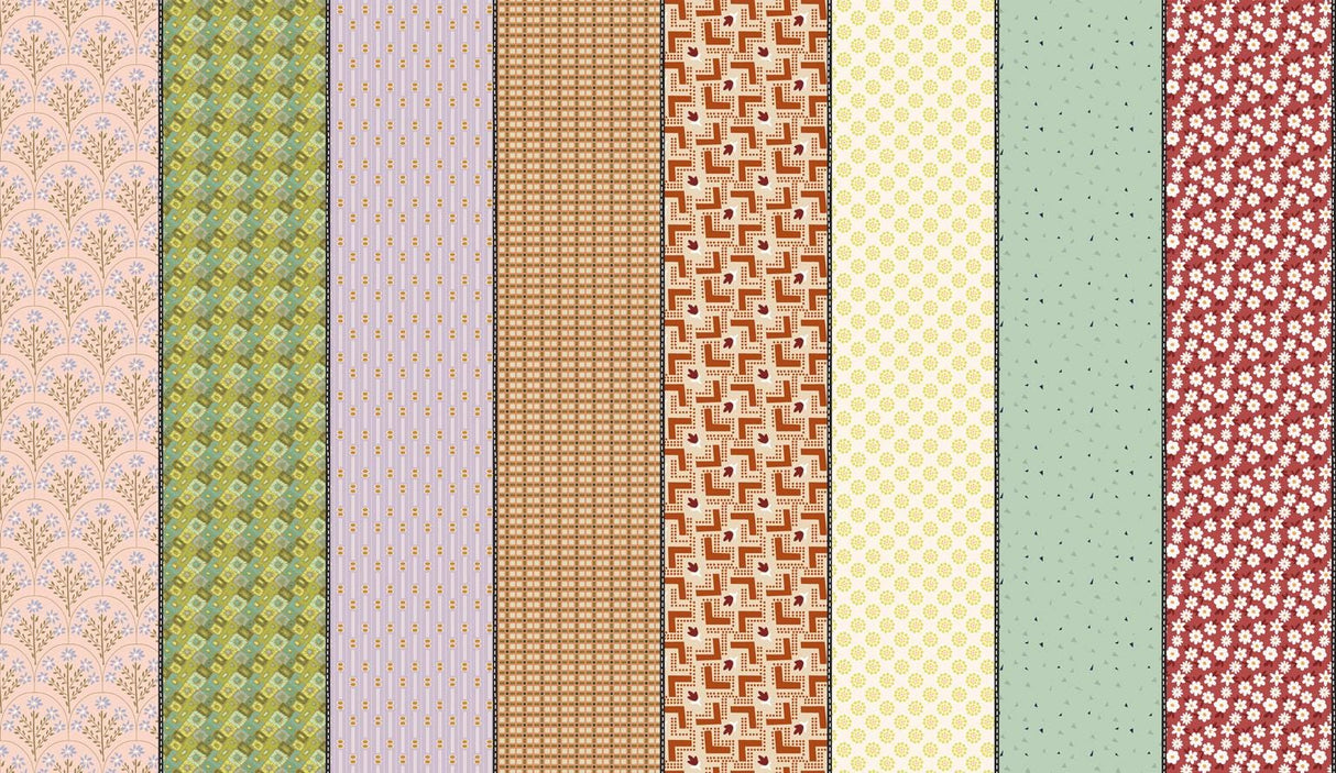 a collection of nine vertical stripes, each with a unique pattern and color. The stripes are arranged in a grid-like pattern, creating a visually appealing and organized display.