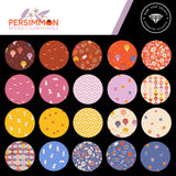 a collection of 16 circular patterns, each with a unique design and color scheme. The patterns include various shapes, such as circles, ovals, and triangles, as well as a range of colors like pink, orange, yellow, blue, and purple. The arrangement of the patterns creates a visually appealing and diverse display.