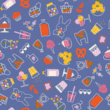 a blue background with a bunch of different things on it