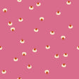 a repeating pattern of small white circles with brown stems on a pink background.