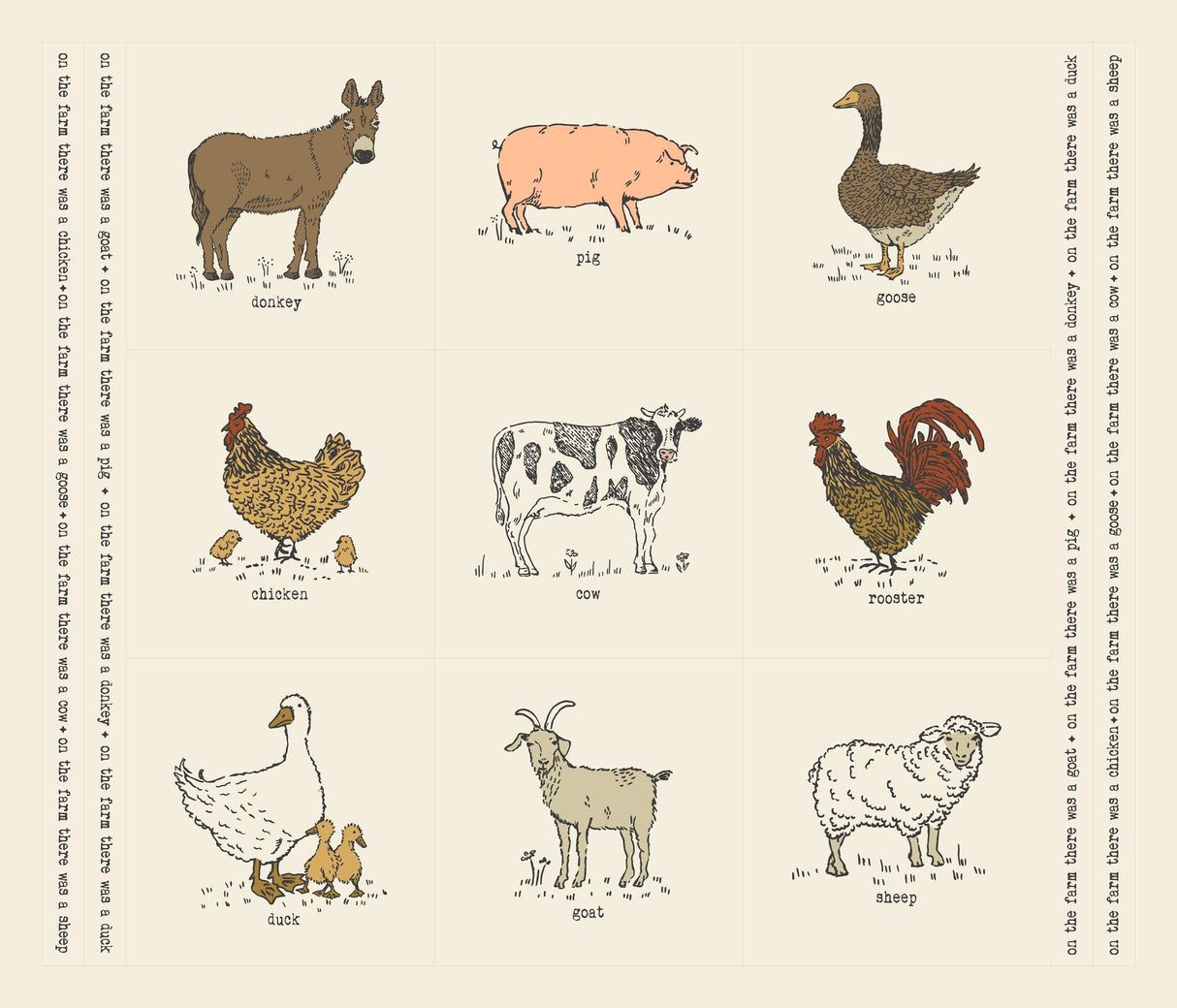 Farmstead Fabric Panel by Stacy Iest Hsu, 100% Cotton, Novelty Farm Animals Sold in 1 Yard increments for Moda Fabrics 20908 12