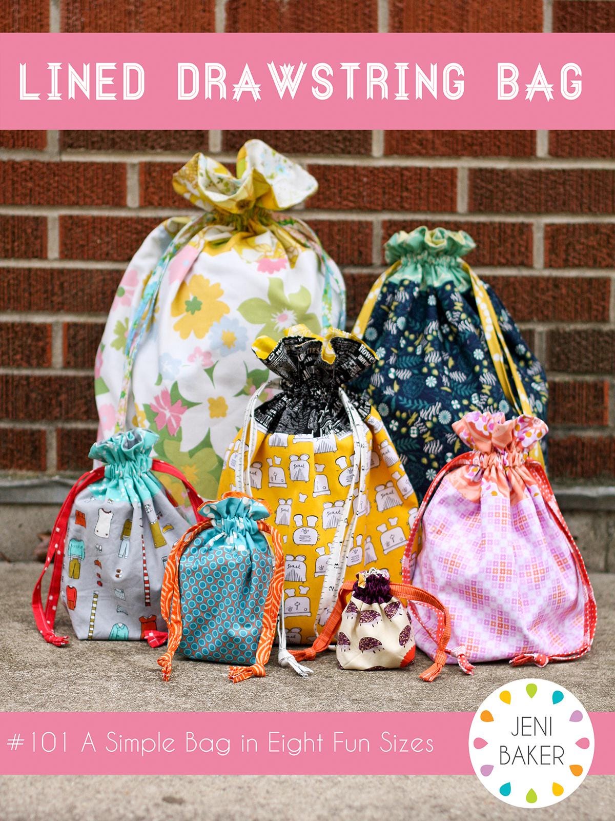 Lined Drawstring Bag ICO-101 From In Color Order By Jeni Baker, Paper Pattern Only
