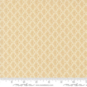 The image is a fabric with a repeating pattern of a yellow flower design.