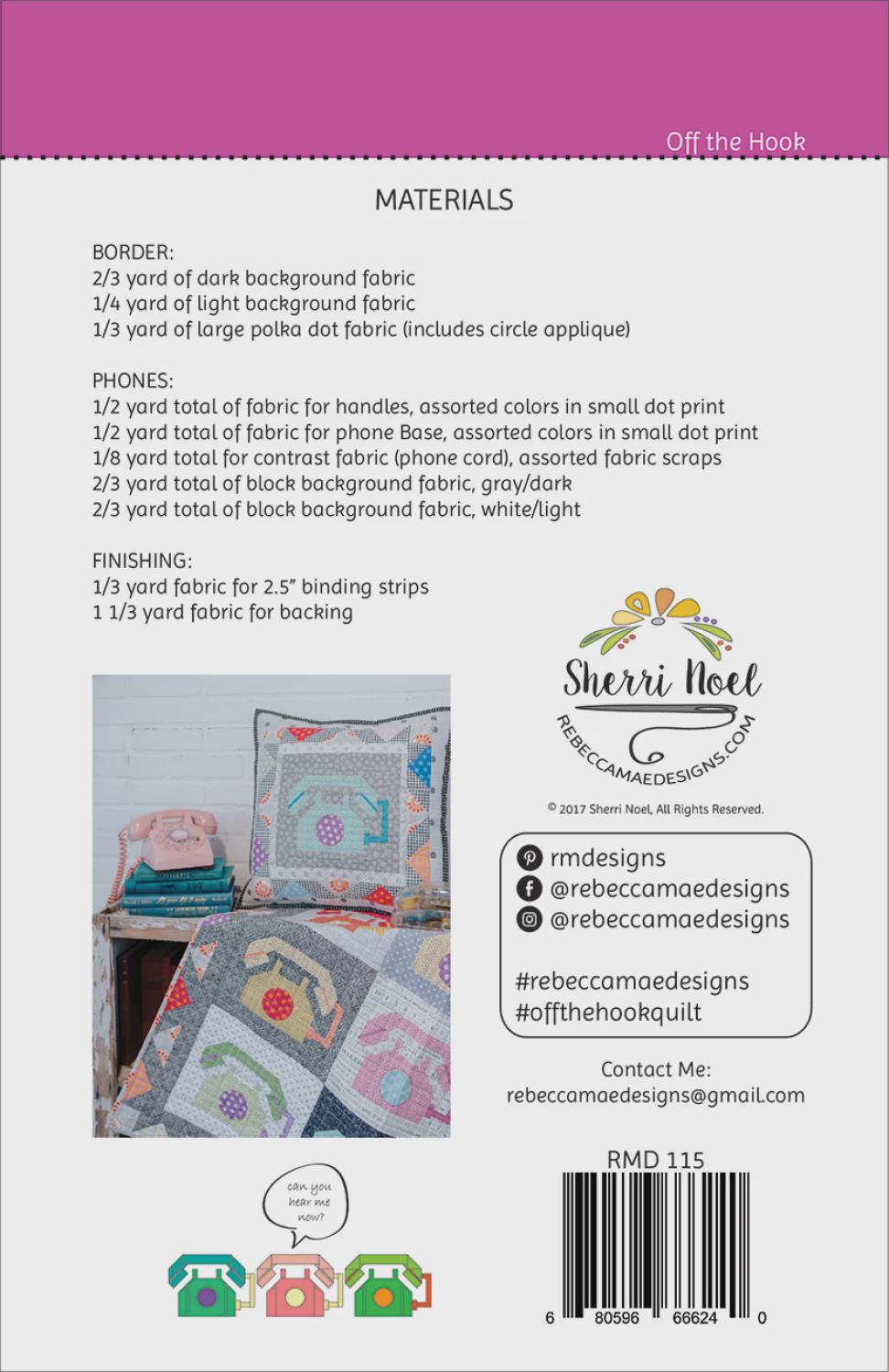 Off the Hook Telephone Quilt Pattern only RMD 115 by Sherri Noel for Rebecca Mae Designs, quilt size 36" x 40"