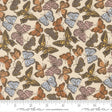 a repeating pattern of colorful butterflies on a beige background.