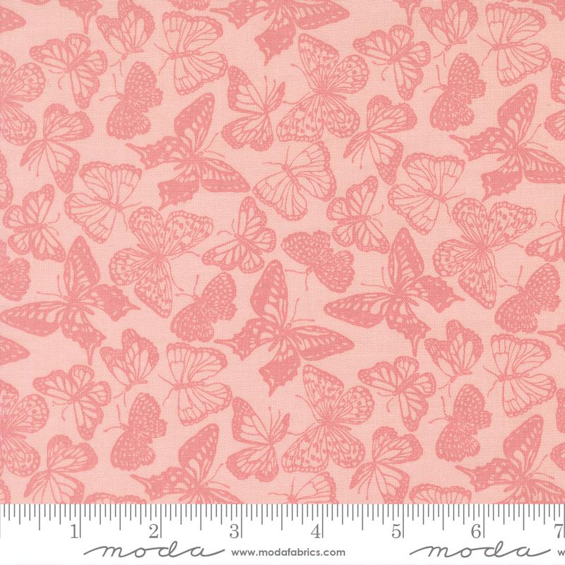 a repeating pattern of pink butterflies on a light pink background.