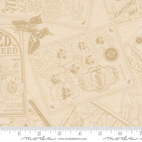 The image is a collage of various botanical illustrations and text, including a butterfly, flowers, and plant labels. The text and illustrations are in a sepia tone, giving the image a vintage or antique appearance.