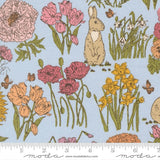 The image is a collage of various illustrations of flowers, including pink and orange flowers, yellow flowers, and a rabbit.