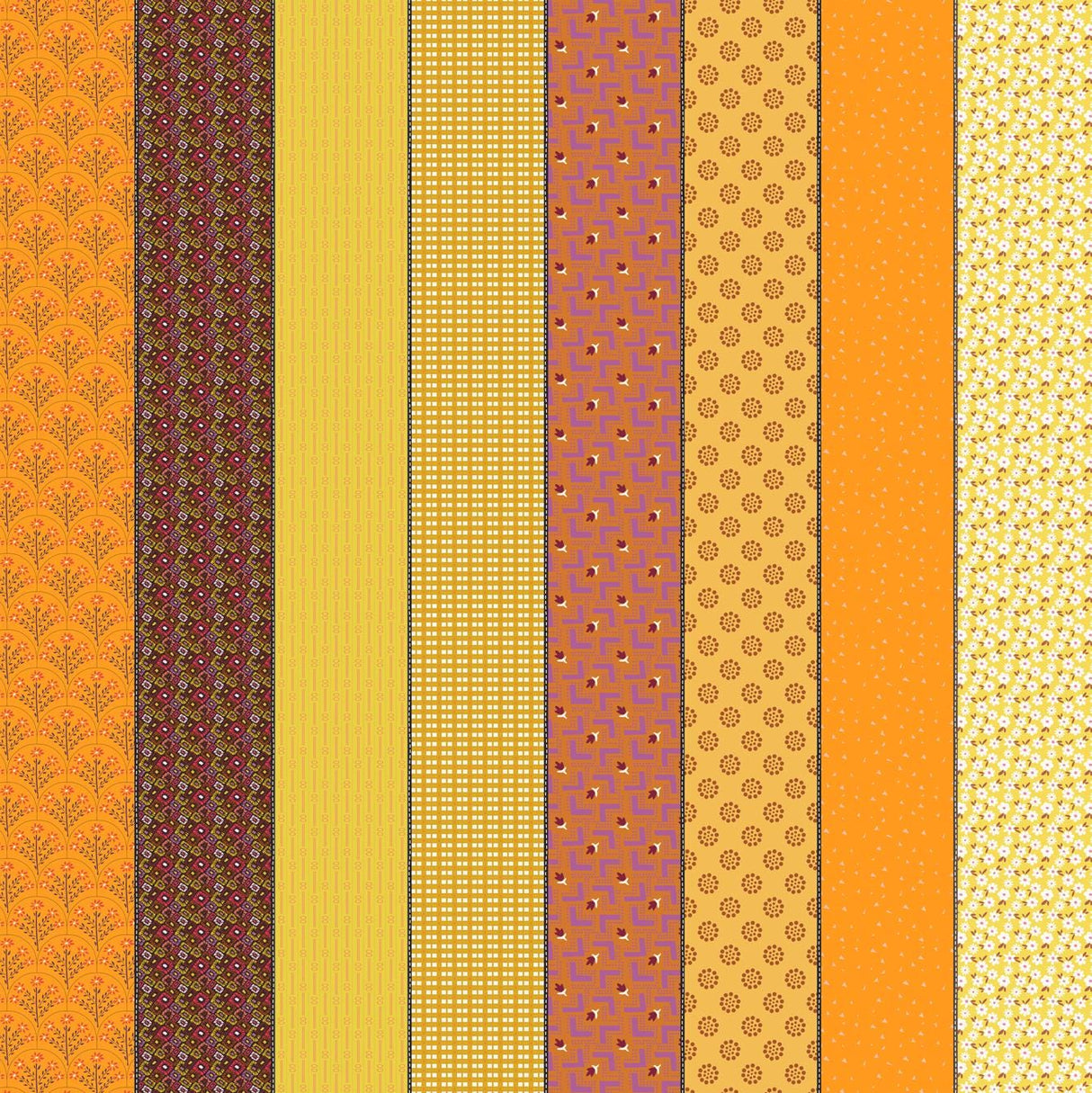 a collection of nine vertical stripes, each with a different pattern and color. The stripes vary in size and orientation, creating a visually interesting and diverse arrangement.