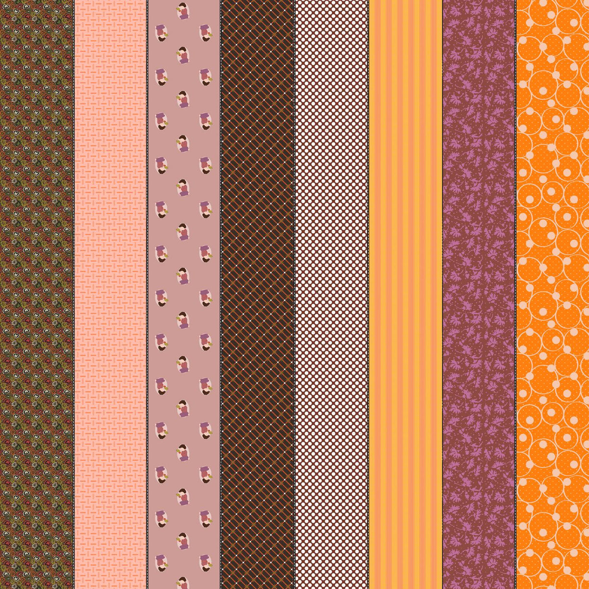 a collection of nine vertical stripes, each with a unique pattern and color. The stripes vary in size and orientation, creating a visually interesting and diverse arrangement.