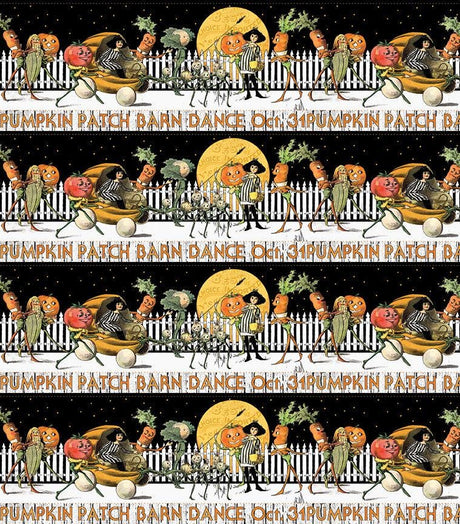 Pumpkin Patch Barn Dance Border Stripe White CD14573-WHITE by J. Wecker Frisch for Riley Blake Designs Sold in 1/2 Yard Incremdnts