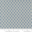a fabric with a repeating pattern of blue and white flowers or leaves. The pattern is arranged in a diagonal grid-like design, creating a visually appealing and intricate pattern.