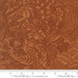 The image is a close-up of a fabric with a detailed brown and orange floral pattern.