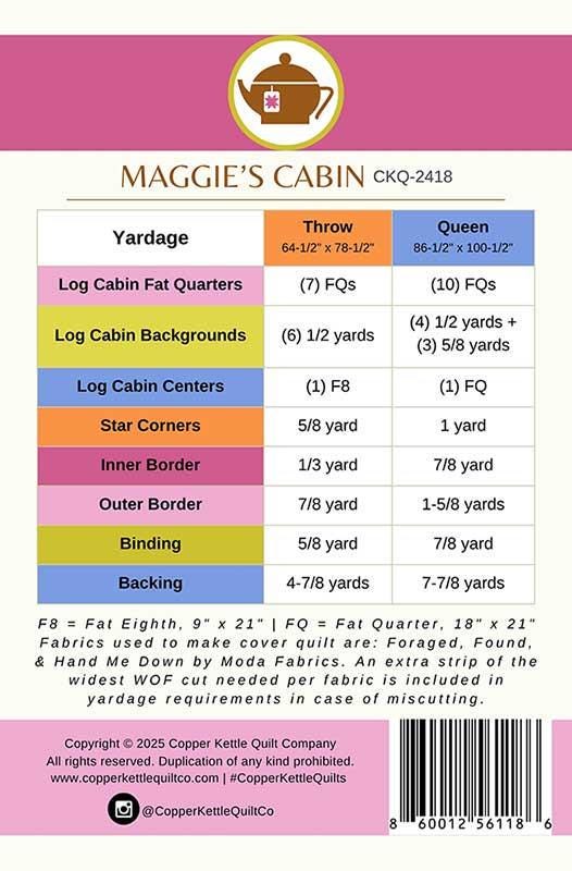 Maggie's Cabin Quilt pattern CKQ-2418 By Sarah Sumbera For Copper Kettle Quilt Company