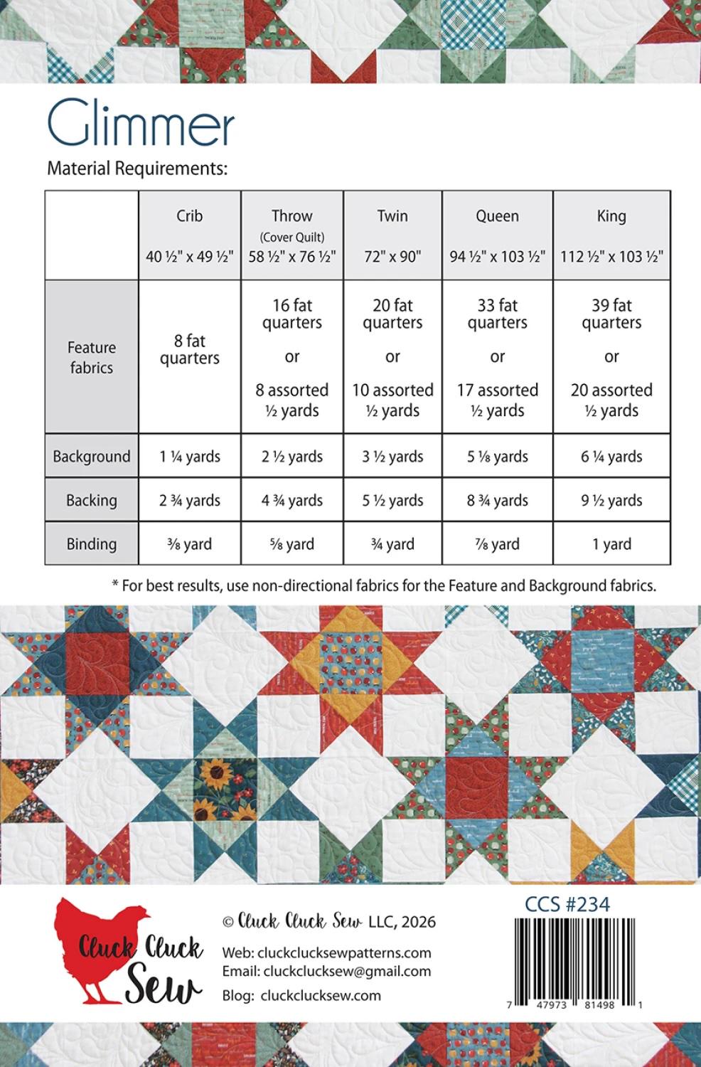Glimmer Quilt Printed Pattern only CCS234 From Cluck Cluck Sew By Allison Harris