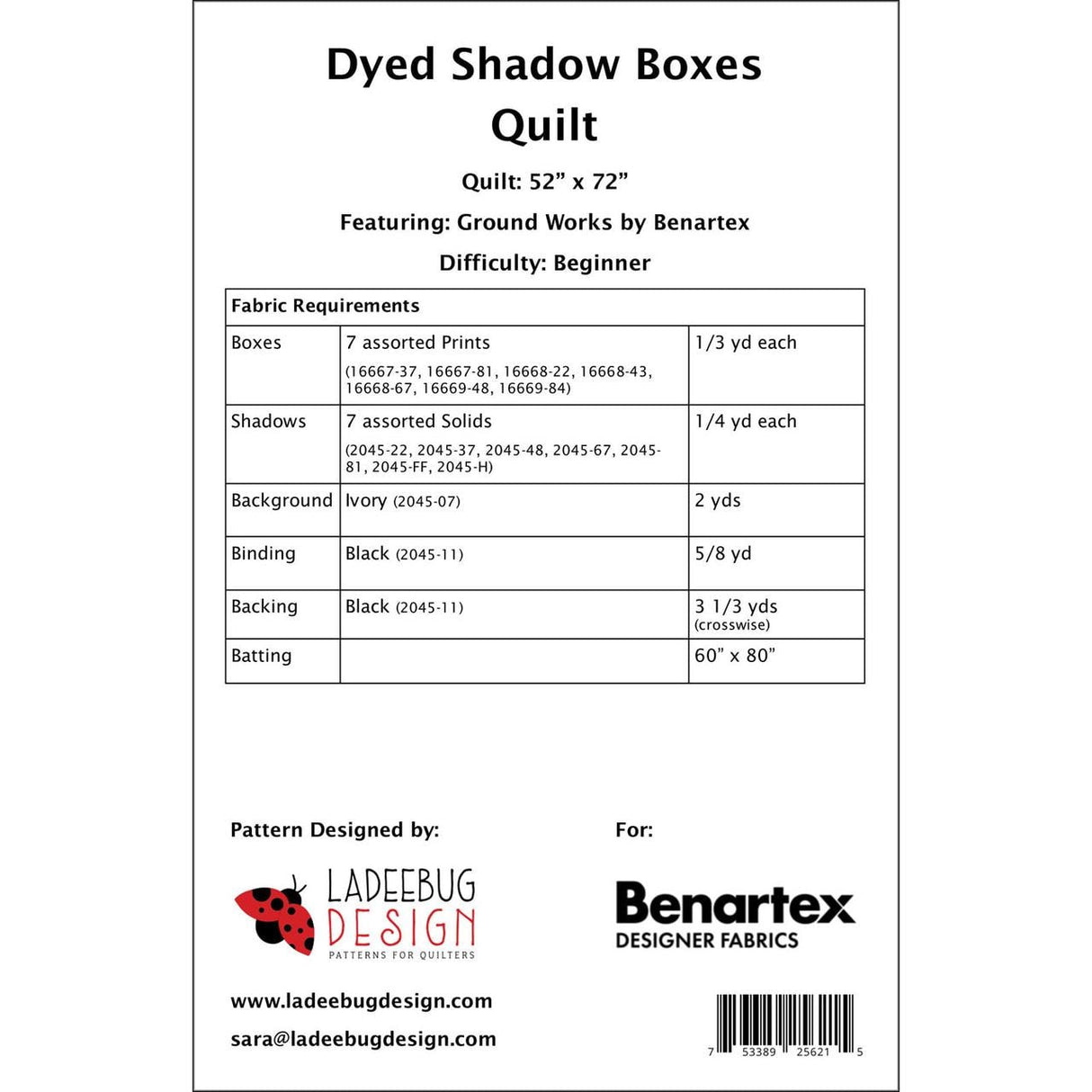 Dyed Shadow Boxes Quilt Printed Pattern by Ladeebug Design LADBE0138