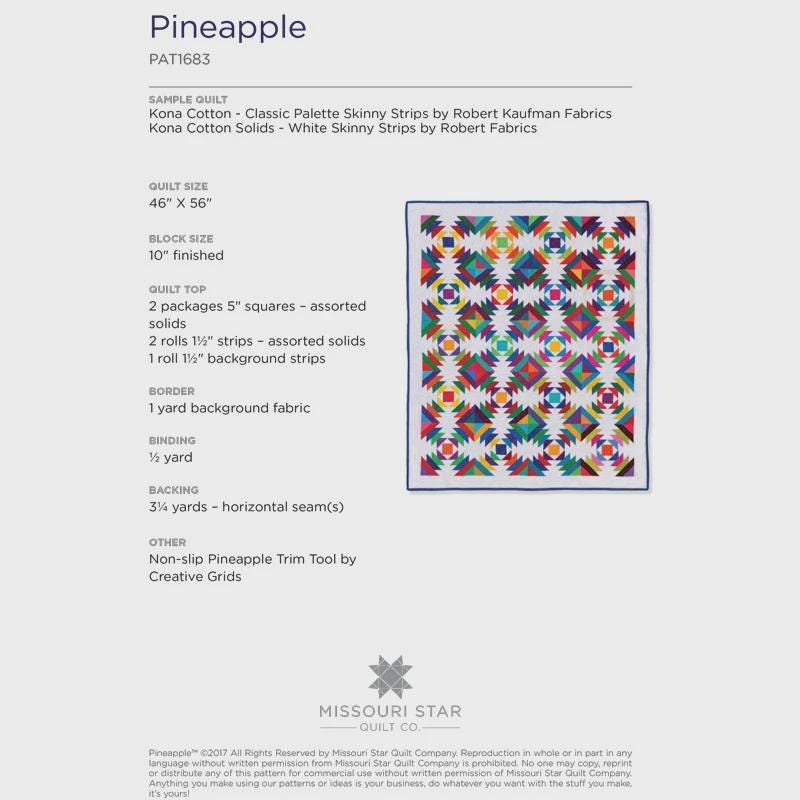 Pineapple Quilt Pattern PAT1683 by Missouri Star - size 46" x 56" Printed Pattern Only