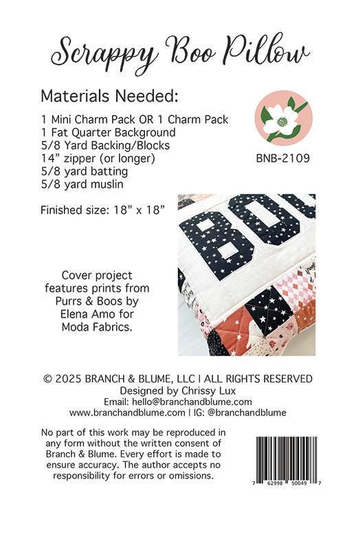 Scrappy Boo Pillow BNB 2109 by Chrissy Lux for Sew Lux Fabric 18"x 18" - Printed Pattern Only
