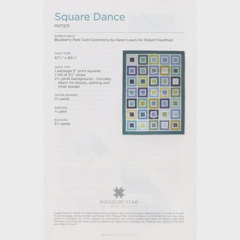 Square Dance Quilt Pattern PAT1215 by Missouri Star - size 67.5" x 90.5" Printed Pattern Only