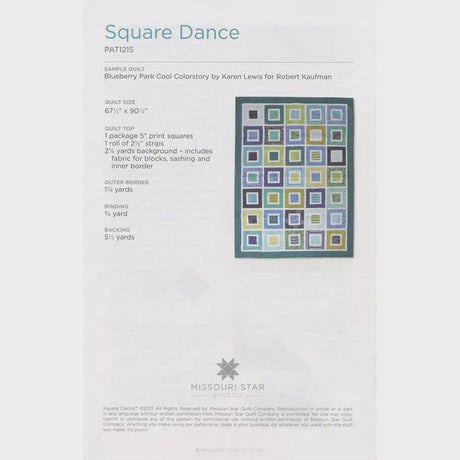 Square Dance Quilt Pattern PAT1215 by Missouri Star - size 67.5" x 90.5" Printed Pattern Only