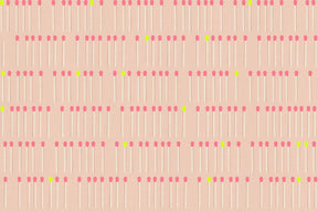 a repeating pattern of pink and white matchsticks arranged in rows and columns, with a single yellow matchstick standing out among the pink ones.