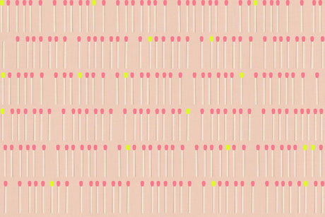 a repeating pattern of pink and white matchsticks arranged in rows and columns, with a single yellow matchstick standing out among the pink ones.