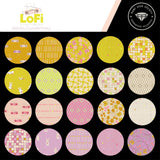 a collection of 16 circular patterns, each with a unique design and color scheme. The patterns include various floral motifs, geometric shapes, and abstract designs. The colors range from pastel shades to bold, vibrant hues, creating a visually appealing and diverse collection.