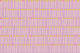 a repeating pattern of yellow and white matchsticks arranged in a grid-like fashion against a pink background.