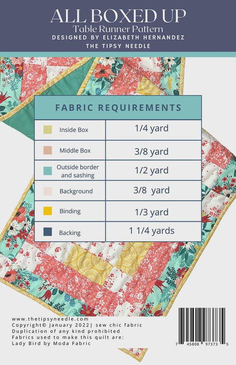 All Boxed Up Table Tablerunner Pattern by Tipsy Needle TTN-102
