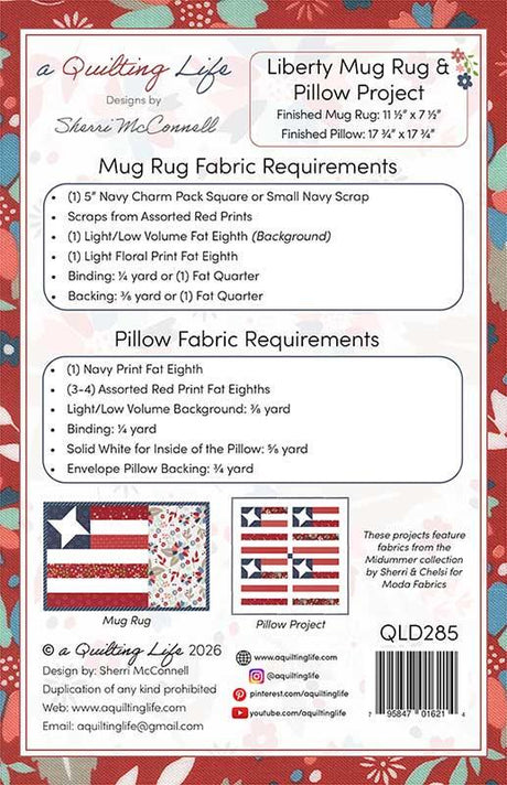 Liberty Mug Rug & Pillow Project QLD 285 Pattern A Quilting Life Designs by Sherri McConnell