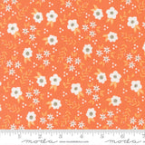 a repeating pattern of white flowers with orange leaves on an orange background.