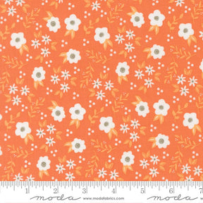 a repeating pattern of white flowers with orange leaves on an orange background.