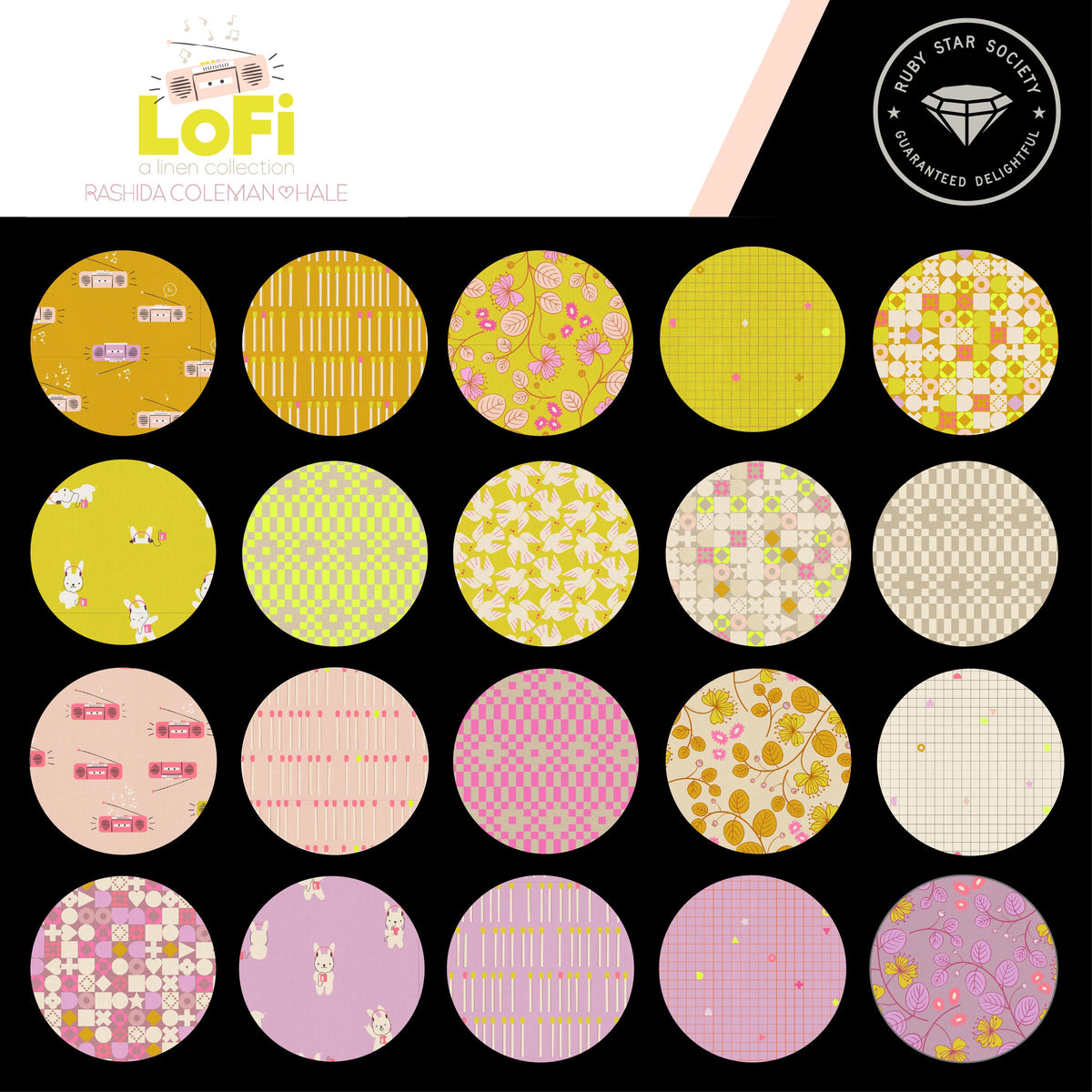 a collection of 16 circular patterns, each with a unique design and color scheme. The patterns include various floral motifs, geometric shapes, and abstract designs. The colors range from pastel shades to bold, vibrant hues, creating a visually appealing and diverse collection.