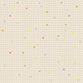 a grid-like pattern with various geometric shapes and symbols, including triangles, squares, and circles, scattered across the background.