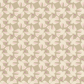 a repeating pattern of white birds with pink accents, creating a visually appealing and harmonious design.