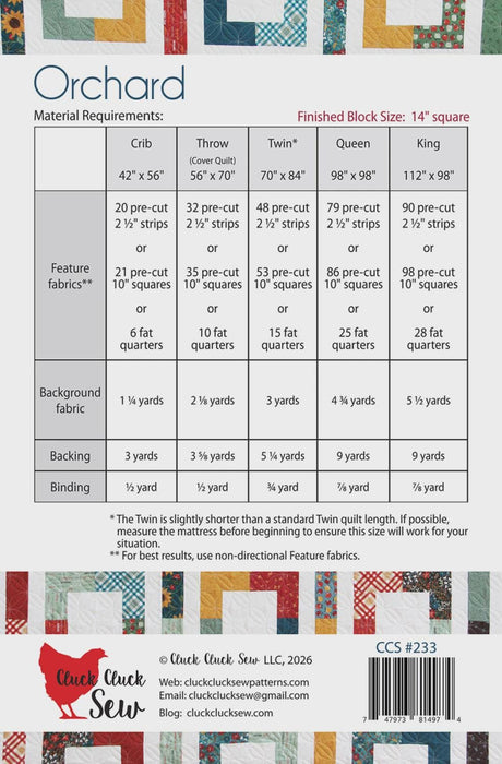 Orchard Quilt Pattern, Paper Pattern only CCS233 by Allison Harris for Cluck Cluck Sew