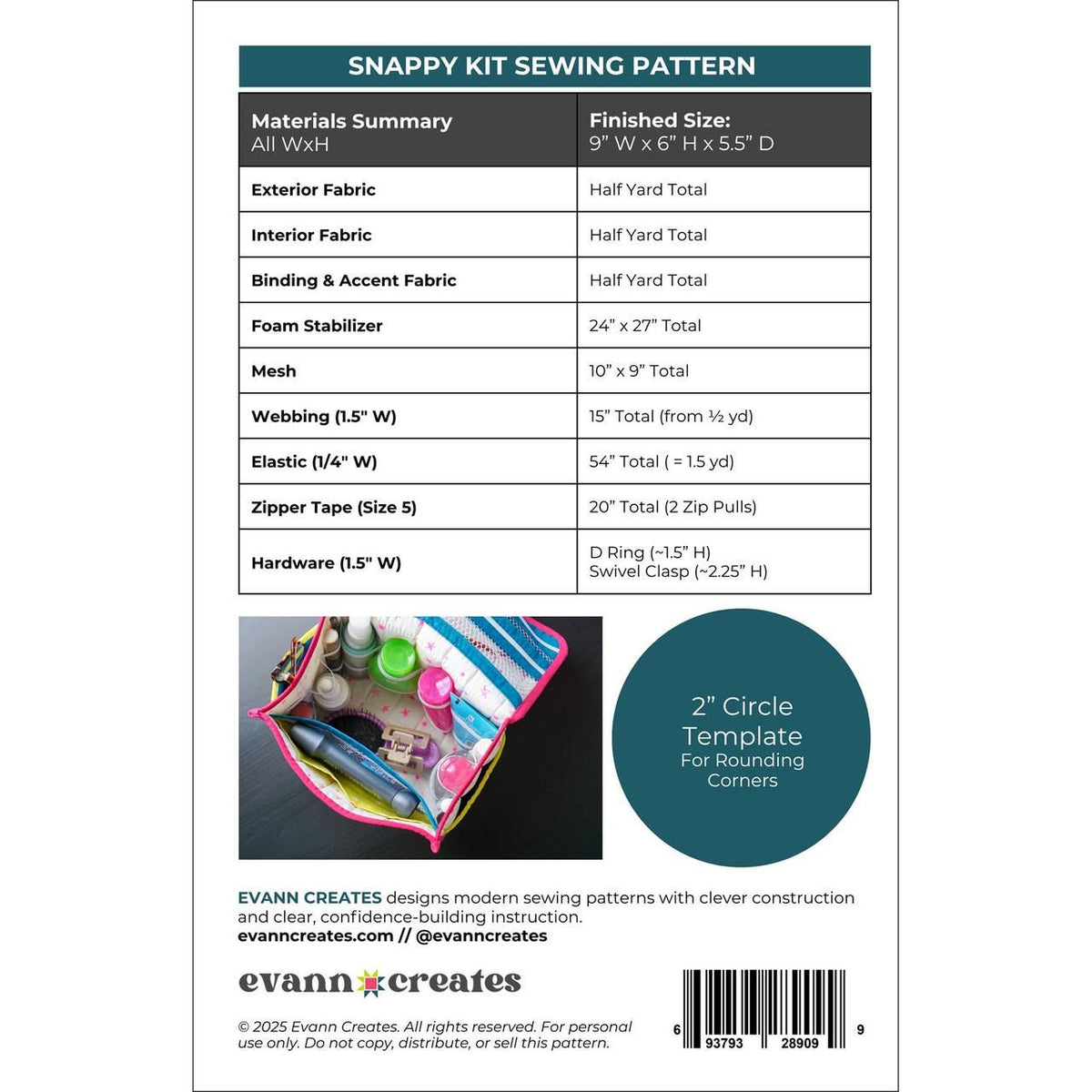 Snappy Kit pattern by Evann Creates this is a pattern only EVC2