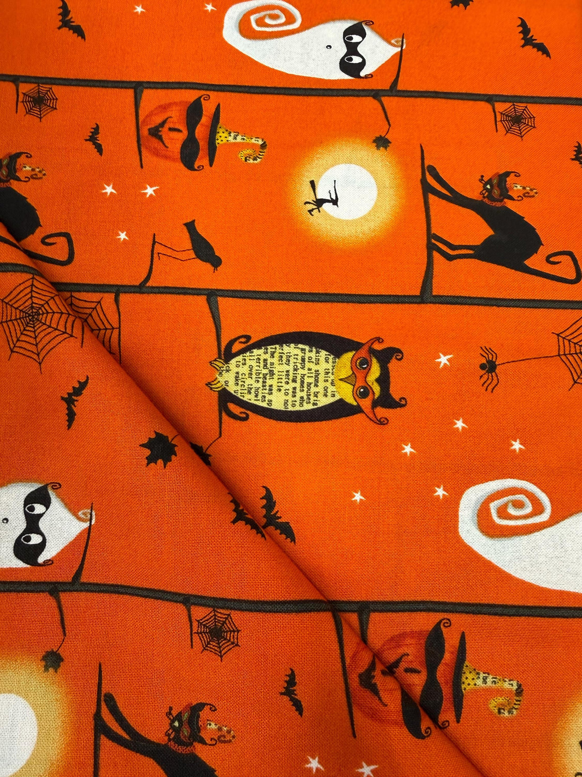Cheeky Wee Pumpkins By Studio E Fabrics 3272-33 Branch Cats and Owl Yardage Sold in 1/2 Yard Increments