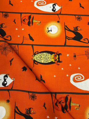 Cheeky Wee Pumpkins By Studio E Fabrics 3272-33 Branch Cats and Owl Yardage Sold in 1/2 Yard Increments