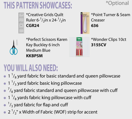 Hotel Pillowcase CLPPBE003 Printed Pattern ONLY From Cut Loose Press By Patricia Berry