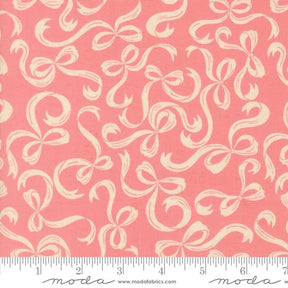 a repeating pattern of white bows on a pink background.