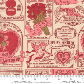 a pink and red fabric with a cupid's arrow design