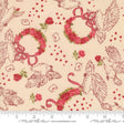 The image is a fabric with a repeating pattern of doves, roses, and envelopes. The pattern is composed of various elements, including birds, flowers, and envelopes, all rendered in a stylized manner. The fabric appears to be a textile or material with a floral design, possibly used for clothing or home decor.