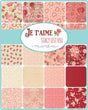 The image is a collage of various fabric patterns in shades of pink and red, arranged in a grid format.