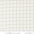 The image is a close-up of a fabric with a grid pattern of small green dots arranged in a grid-like design.